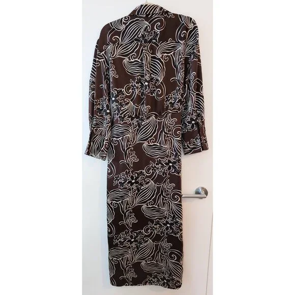 Zara Satin Brown Black Floral Wrap Midi Shirt Dress 9445/853 - Picture 4 of 5
